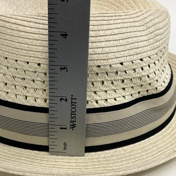 Scala Classico Hat Fedora Fitted Mens XLarge White Toyo Straw Summer Dressy - Picture 12 of 12